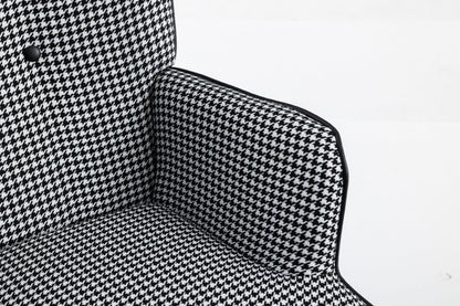 35.5 inch Rocking Chair, Soft Houndstooth Fabric Leather Fabric Rocking Chair for Nursery, Comfy Wingback Glider Rocker with Safe Solid Wood Base for Living Room Bedroom Balcony - 7DAY'S