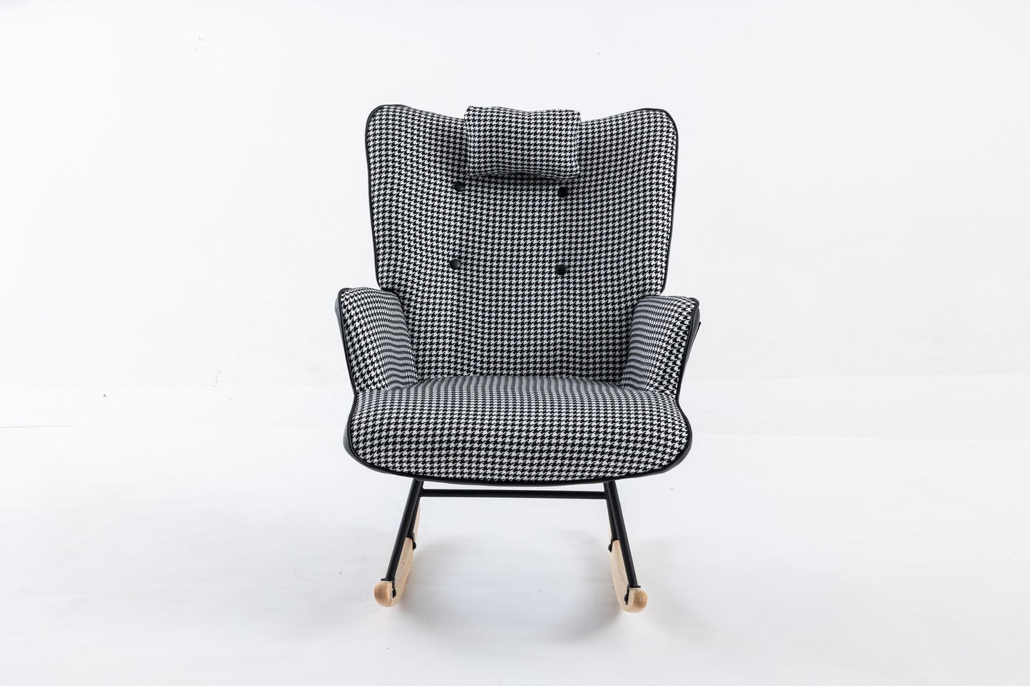 35.5 inch Rocking Chair, Soft Houndstooth Fabric Leather Fabric Rocking Chair for Nursery, Comfy Wingback Glider Rocker with Safe Solid Wood Base for Living Room Bedroom Balcony - 7DAY'S