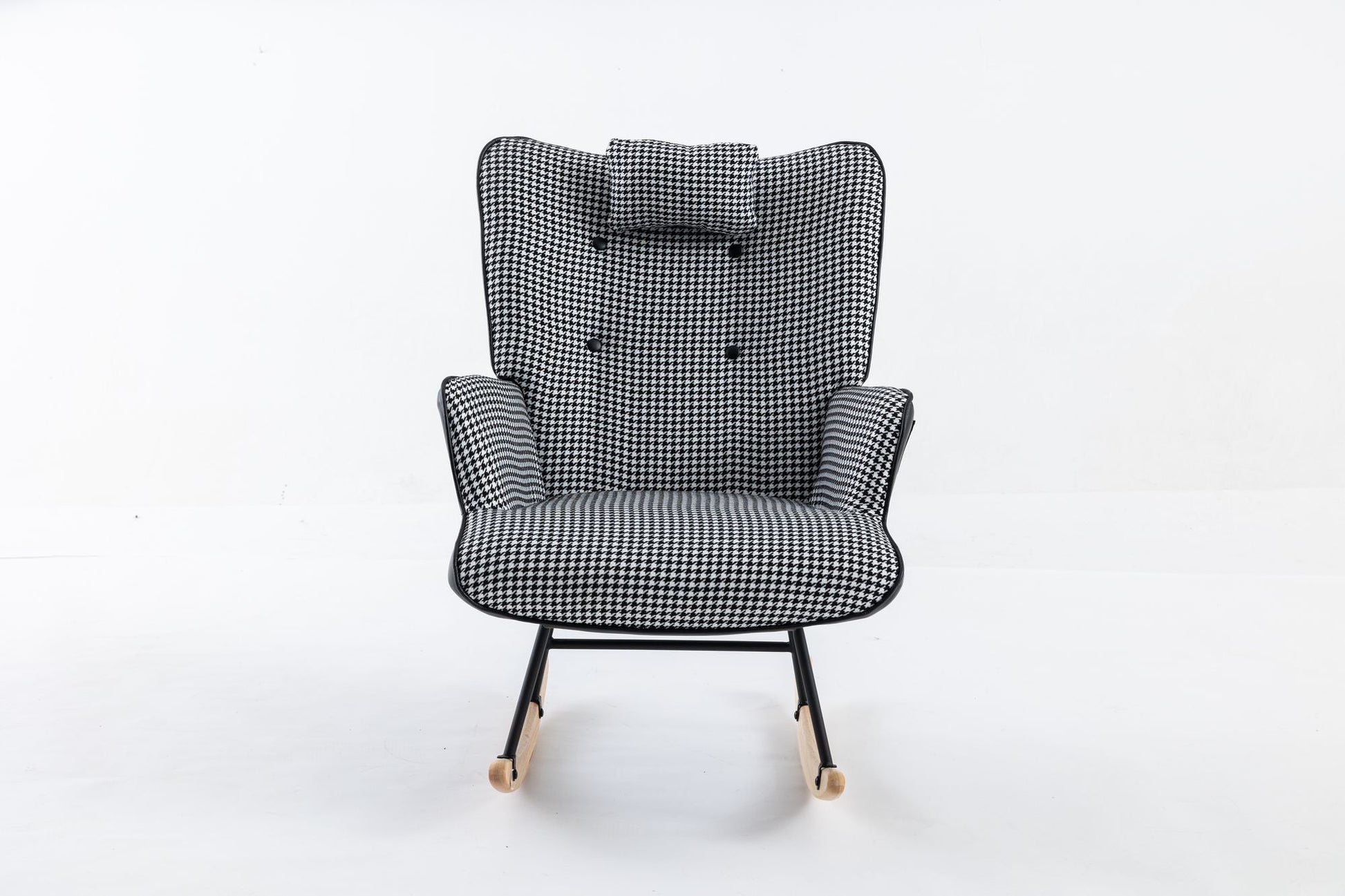 35.5 inch Rocking Chair, Soft Houndstooth Fabric Leather Fabric Rocking Chair for Nursery, Comfy Wingback Glider Rocker with Safe Solid Wood Base for Living Room Bedroom Balcony - 7DAY'S