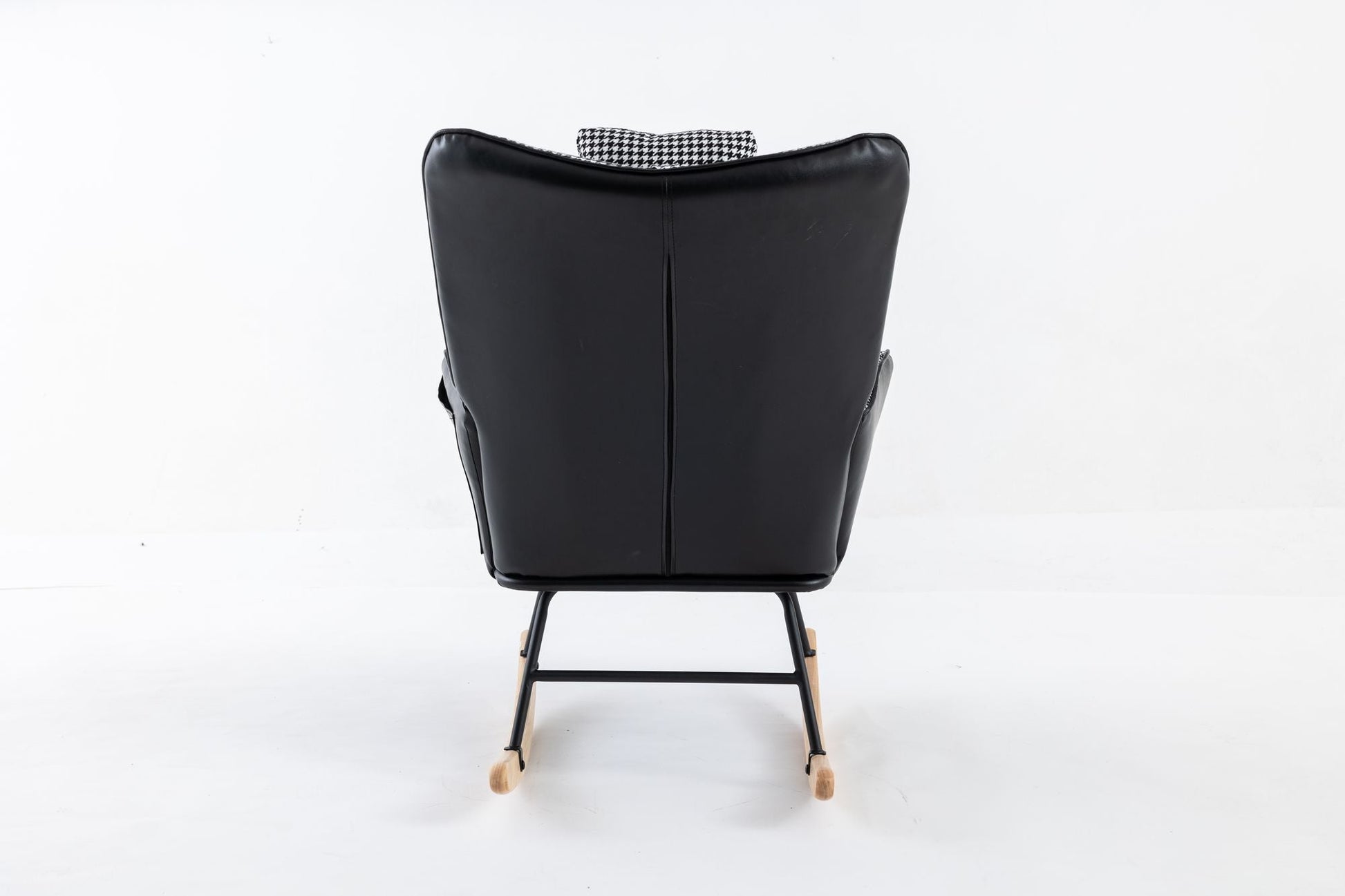 35.5 inch Rocking Chair, Soft Houndstooth Fabric Leather Fabric Rocking Chair for Nursery, Comfy Wingback Glider Rocker with Safe Solid Wood Base for Living Room Bedroom Balcony - 7DAY'S