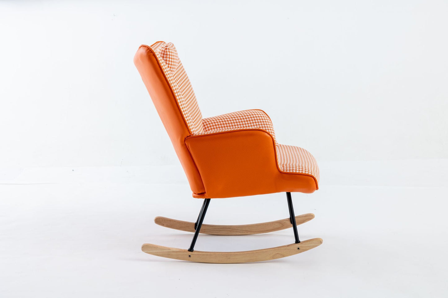 35.5 inch Rocking Chair, Soft Houndstooth Fabric Leather Fabric Rocking Chair for Nursery, Comfy Wingback Glider Rocker with Safe Solid Wood Base for Living Room Bedroom Balcony - 7DAY'S