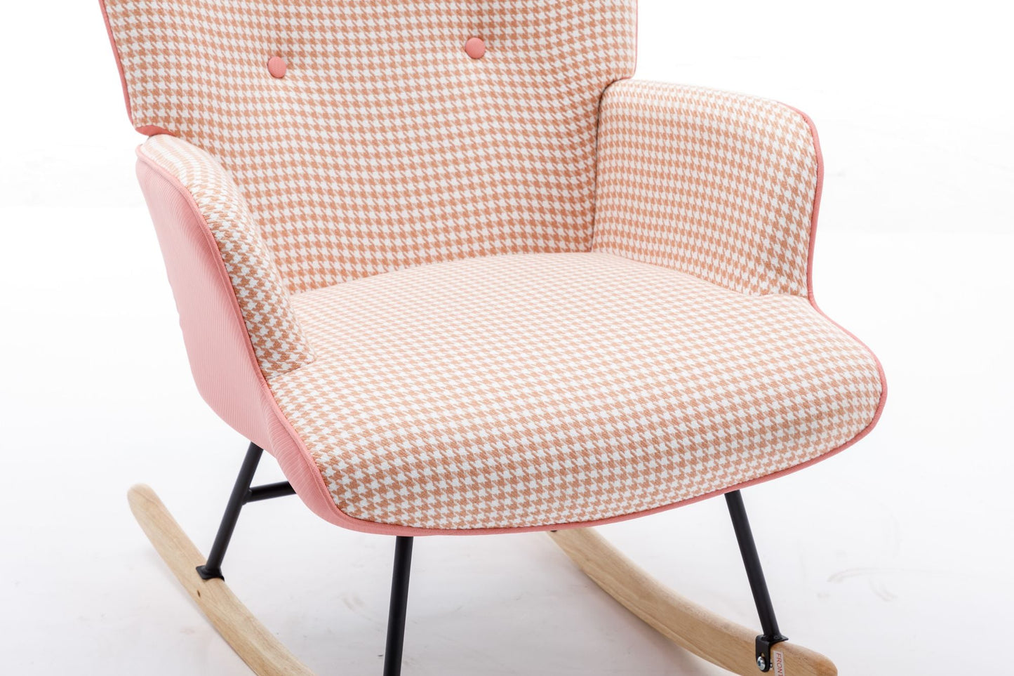 35.5 inch Rocking Chair, Soft Houndstooth Fabric Leather Fabric Rocking Chair for Nursery, Comfy Wingback Glider Rocker with Safe Solid Wood Base for Living Room Bedroom Balcony - 7DAY'S