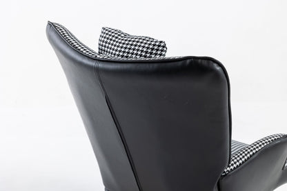 35.5 inch Rocking Chair, Soft Houndstooth Fabric Leather Fabric Rocking Chair for Nursery, Comfy Wingback Glider Rocker with Safe Solid Wood Base for Living Room Bedroom Balcony - 7DAY'S