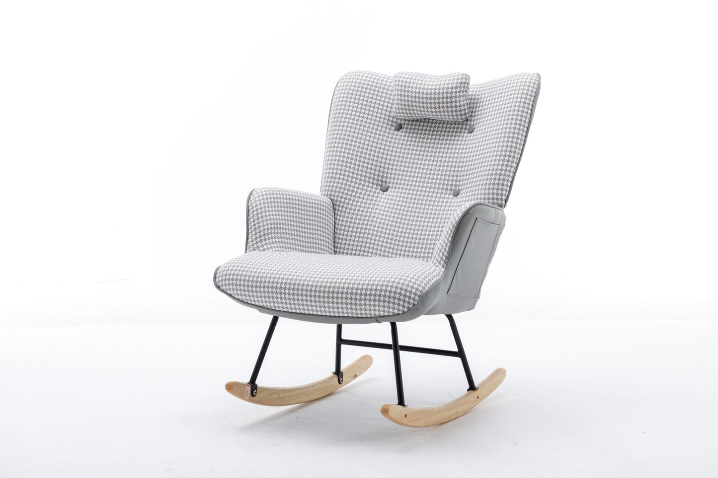 35.5 inch Rocking Chair, Soft Houndstooth Fabric Leather Fabric Rocking Chair for Nursery, Comfy Wingback Glider Rocker with Safe Solid Wood Base for Living Room Bedroom Balcony - 7DAY'S