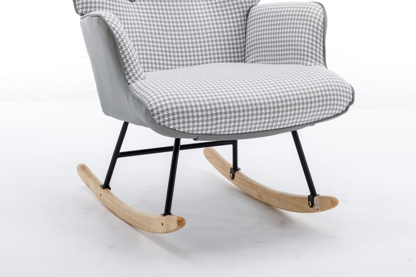 35.5 inch Rocking Chair, Soft Houndstooth Fabric Leather Fabric Rocking Chair for Nursery, Comfy Wingback Glider Rocker with Safe Solid Wood Base for Living Room Bedroom Balcony - 7DAY'S