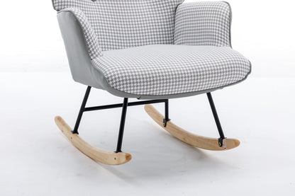 35.5 inch Rocking Chair, Soft Houndstooth Fabric Leather Fabric Rocking Chair for Nursery, Comfy Wingback Glider Rocker with Safe Solid Wood Base for Living Room Bedroom Balcony - 7DAY'S