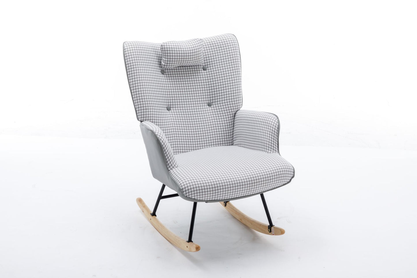 35.5 inch Rocking Chair, Soft Houndstooth Fabric Leather Fabric Rocking Chair for Nursery, Comfy Wingback Glider Rocker with Safe Solid Wood Base for Living Room Bedroom Balcony - 7DAY'S