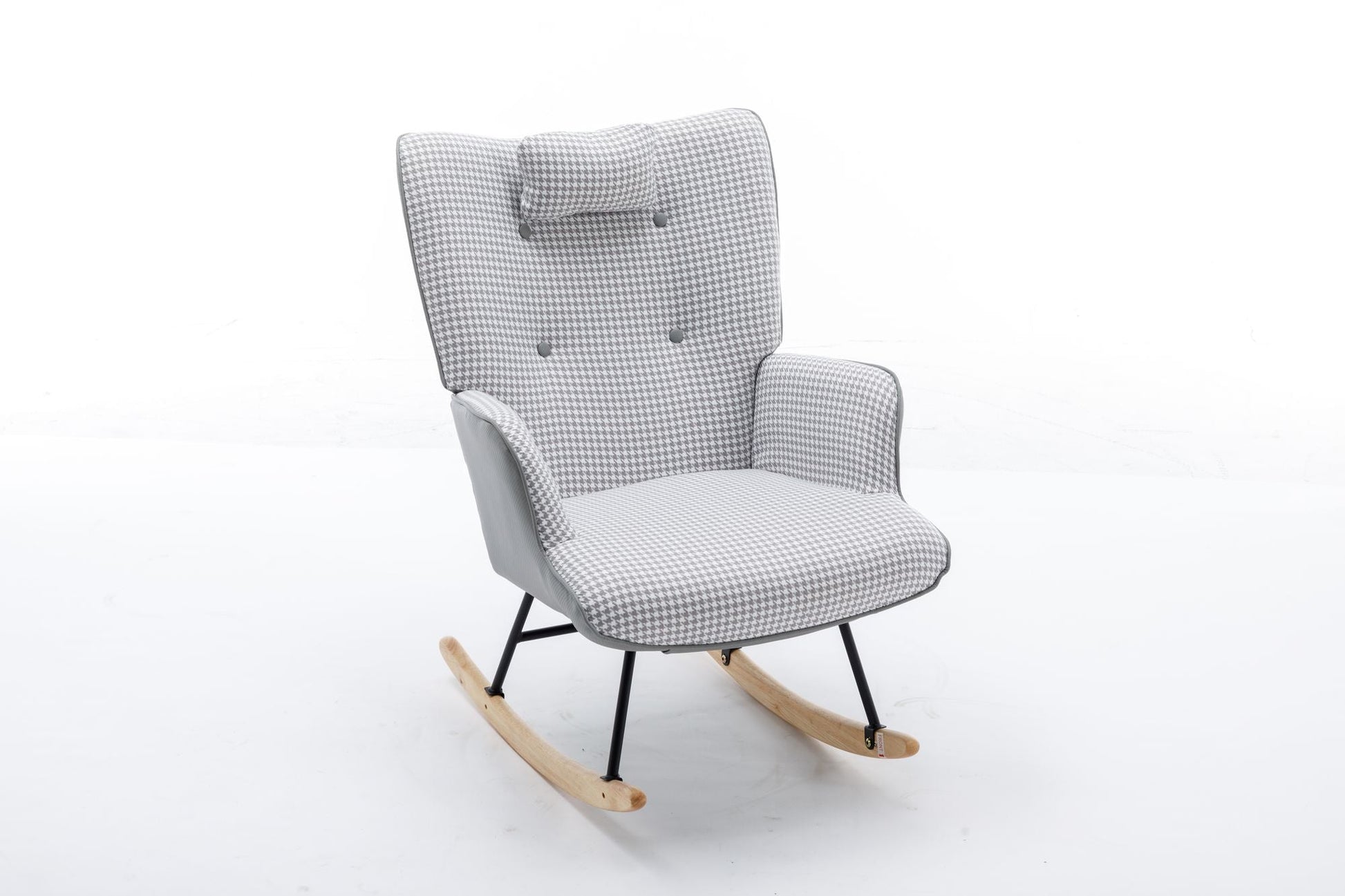 35.5 inch Rocking Chair, Soft Houndstooth Fabric Leather Fabric Rocking Chair for Nursery, Comfy Wingback Glider Rocker with Safe Solid Wood Base for Living Room Bedroom Balcony - 7DAY'S
