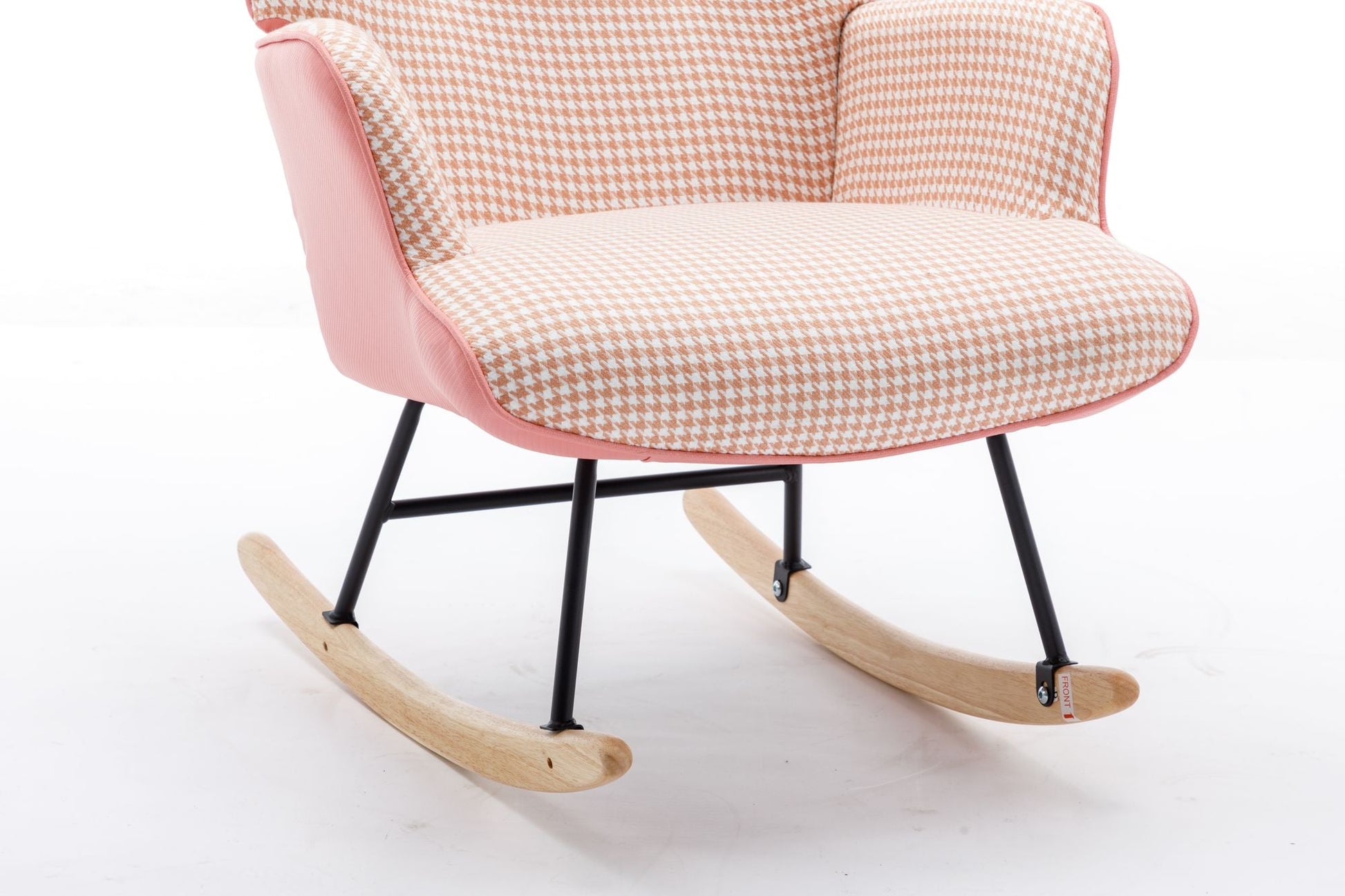 35.5 inch Rocking Chair, Soft Houndstooth Fabric Leather Fabric Rocking Chair for Nursery, Comfy Wingback Glider Rocker with Safe Solid Wood Base for Living Room Bedroom Balcony - 7DAY'S