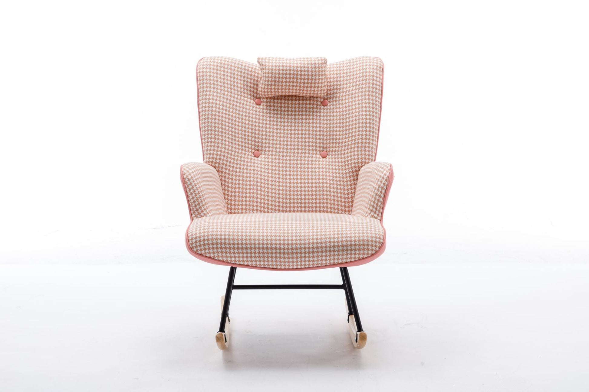 35.5 inch Rocking Chair, Soft Houndstooth Fabric Leather Fabric Rocking Chair for Nursery, Comfy Wingback Glider Rocker with Safe Solid Wood Base for Living Room Bedroom Balcony - 7DAY'S