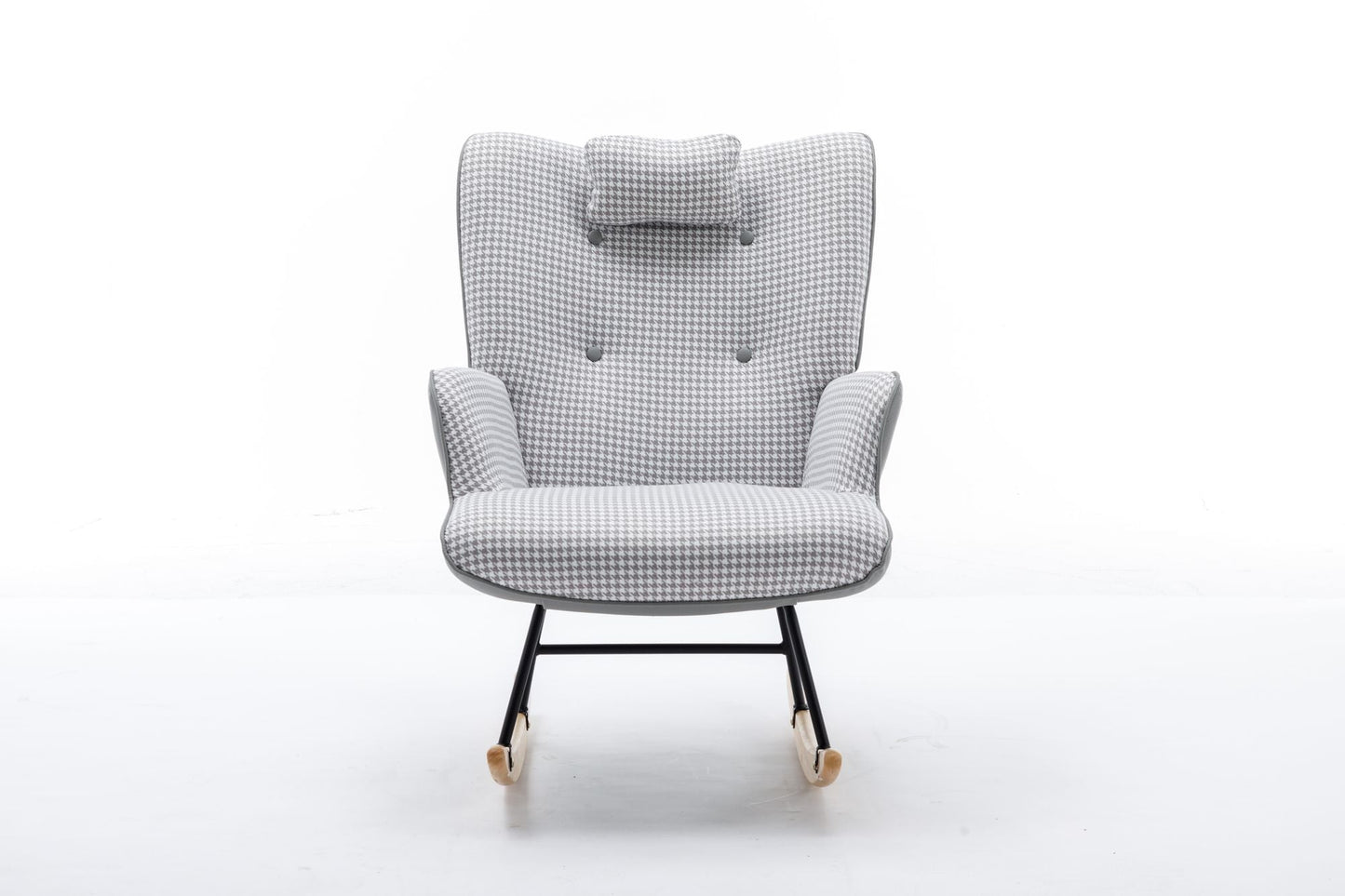 35.5 inch Rocking Chair, Soft Houndstooth Fabric Leather Fabric Rocking Chair for Nursery, Comfy Wingback Glider Rocker with Safe Solid Wood Base for Living Room Bedroom Balcony - 7DAY'S
