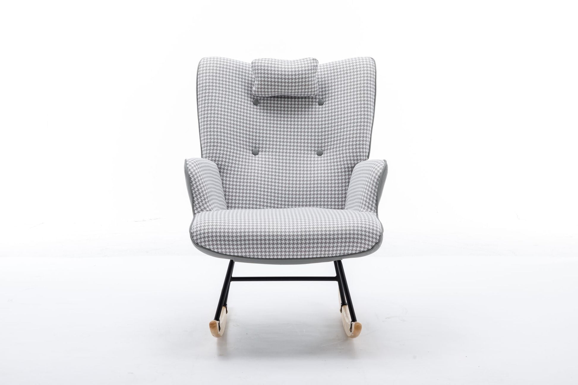 35.5 inch Rocking Chair, Soft Houndstooth Fabric Leather Fabric Rocking Chair for Nursery, Comfy Wingback Glider Rocker with Safe Solid Wood Base for Living Room Bedroom Balcony - 7DAY'S