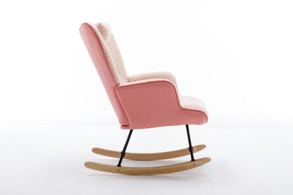 35.5 inch Rocking Chair, Soft Houndstooth Fabric Leather Fabric Rocking Chair for Nursery, Comfy Wingback Glider Rocker with Safe Solid Wood Base for Living Room Bedroom Balcony - 7DAY'S