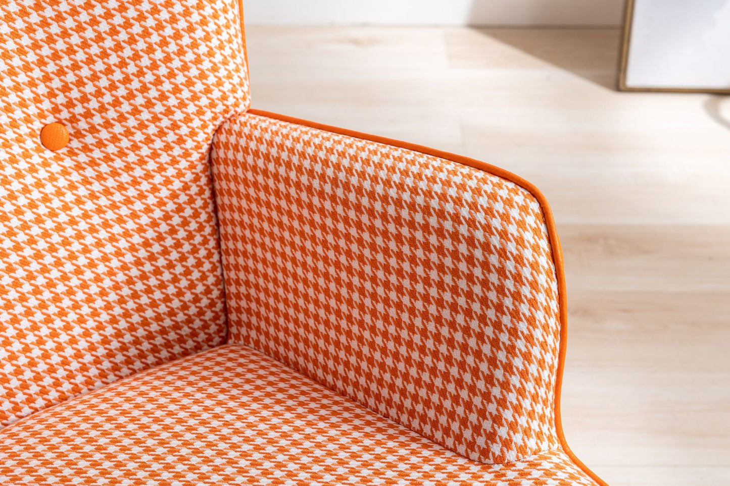 35.5 inch Rocking Chair, Soft Houndstooth Fabric Leather Fabric Rocking Chair for Nursery, Comfy Wingback Glider Rocker with Safe Solid Wood Base for Living Room Bedroom Balcony - 7DAY'S
