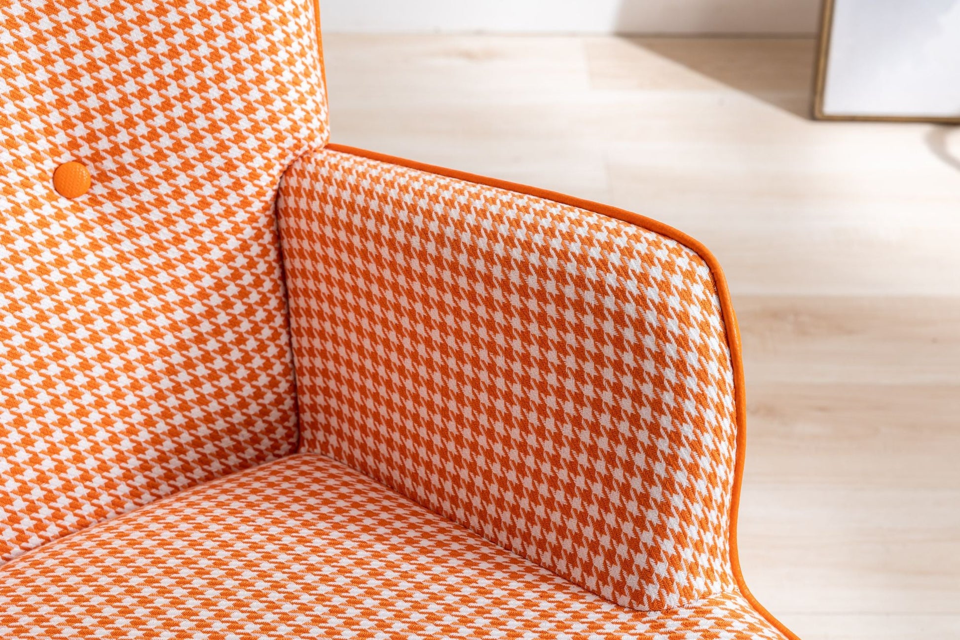 35.5 inch Rocking Chair, Soft Houndstooth Fabric Leather Fabric Rocking Chair for Nursery, Comfy Wingback Glider Rocker with Safe Solid Wood Base for Living Room Bedroom Balcony - 7DAY'S