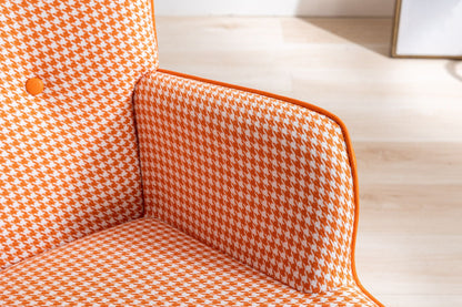 35.5 inch Rocking Chair, Soft Houndstooth Fabric Leather Fabric Rocking Chair for Nursery, Comfy Wingback Glider Rocker with Safe Solid Wood Base for Living Room Bedroom Balcony - 7DAY'S