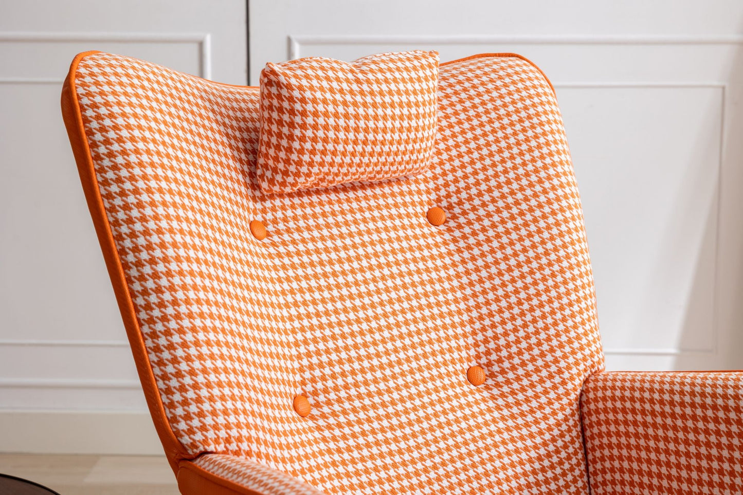 35.5 inch Rocking Chair, Soft Houndstooth Fabric Leather Fabric Rocking Chair for Nursery, Comfy Wingback Glider Rocker with Safe Solid Wood Base for Living Room Bedroom Balcony - 7DAY'S