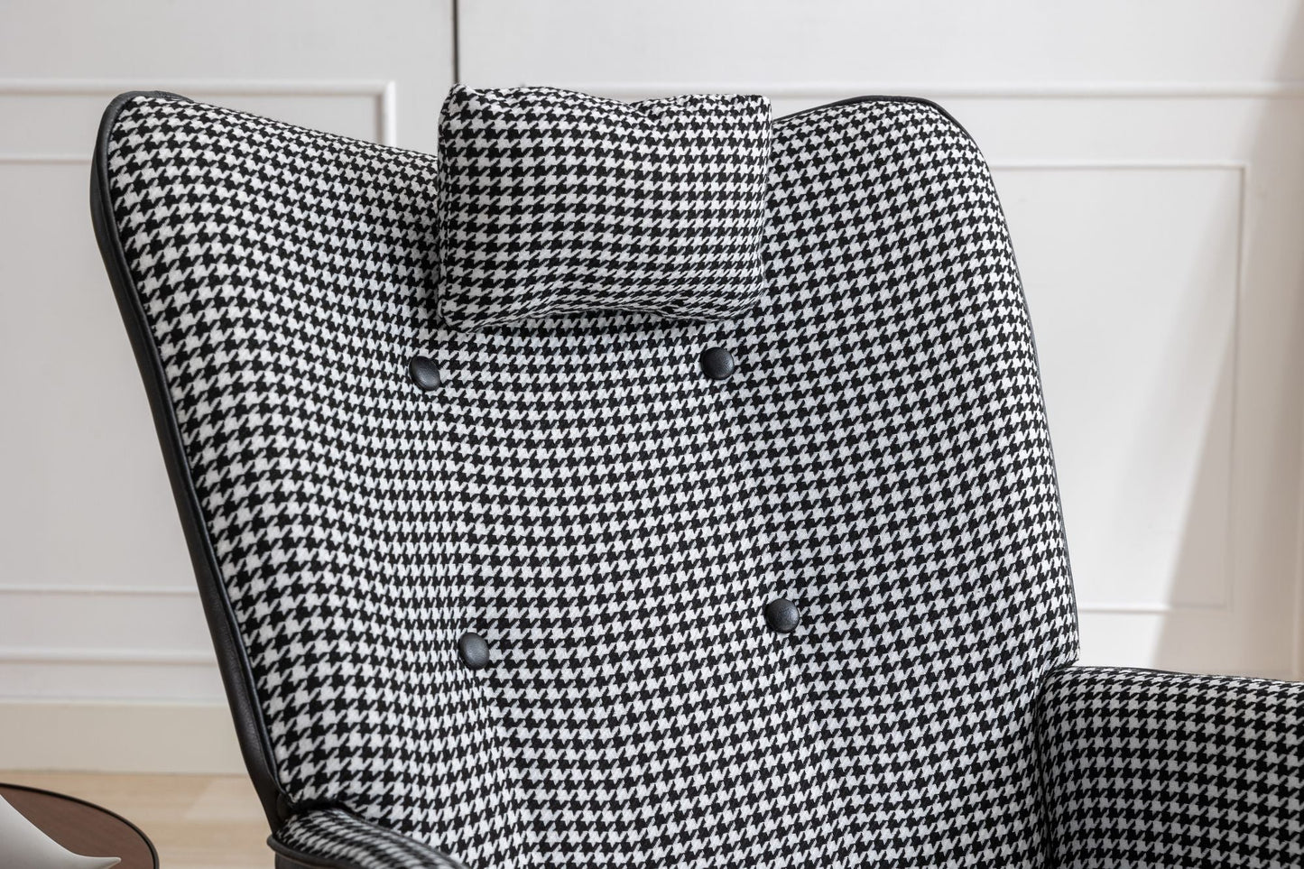 35.5 inch Rocking Chair, Soft Houndstooth Fabric Leather Fabric Rocking Chair for Nursery, Comfy Wingback Glider Rocker with Safe Solid Wood Base for Living Room Bedroom Balcony - 7DAY'S