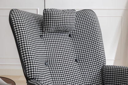 35.5 inch Rocking Chair, Soft Houndstooth Fabric Leather Fabric Rocking Chair for Nursery, Comfy Wingback Glider Rocker with Safe Solid Wood Base for Living Room Bedroom Balcony - 7DAY'S