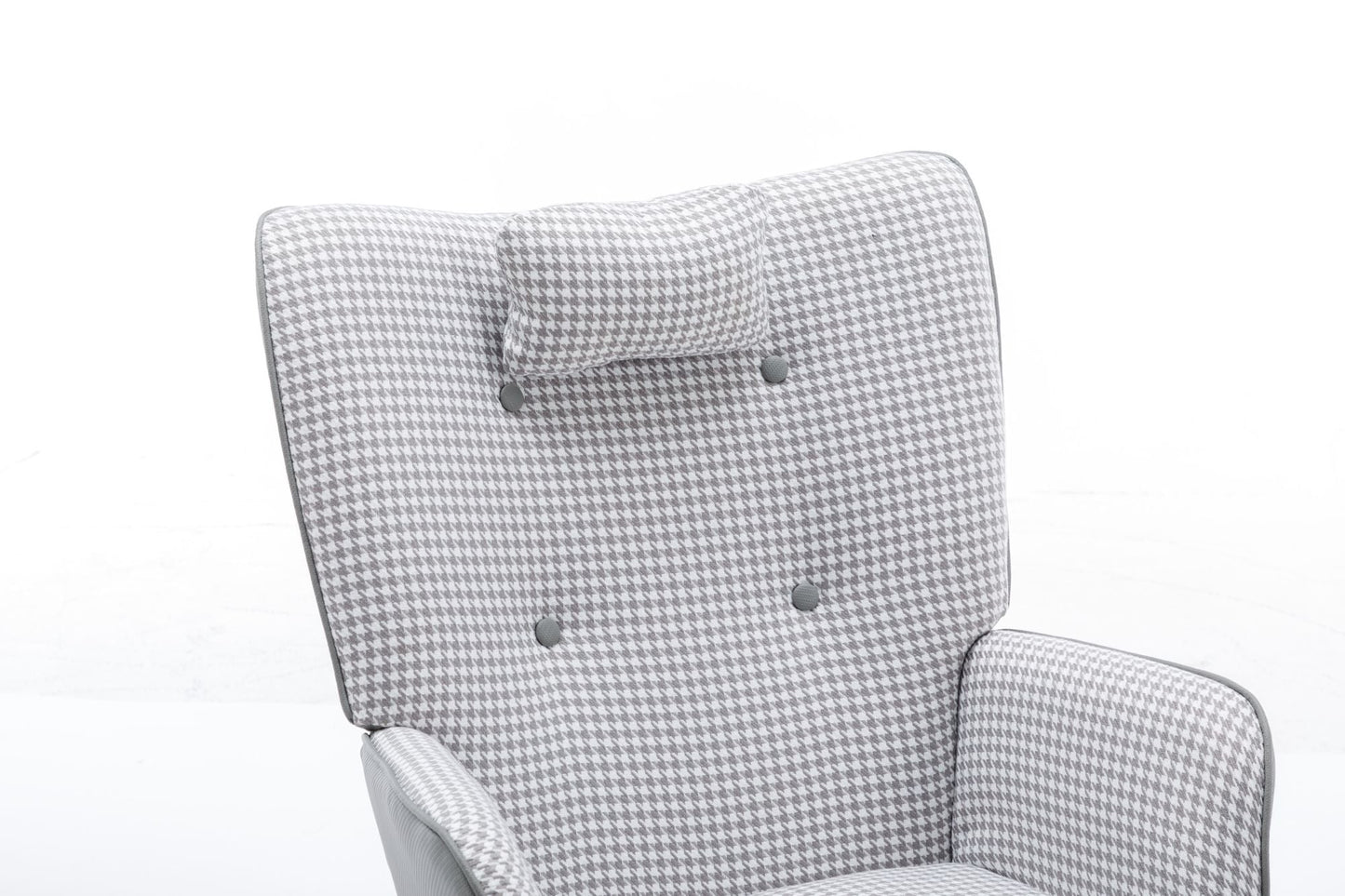 35.5 inch Rocking Chair, Soft Houndstooth Fabric Leather Fabric Rocking Chair for Nursery, Comfy Wingback Glider Rocker with Safe Solid Wood Base for Living Room Bedroom Balcony - 7DAY'S