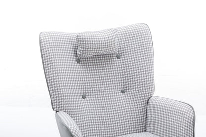 35.5 inch Rocking Chair, Soft Houndstooth Fabric Leather Fabric Rocking Chair for Nursery, Comfy Wingback Glider Rocker with Safe Solid Wood Base for Living Room Bedroom Balcony - 7DAY'S