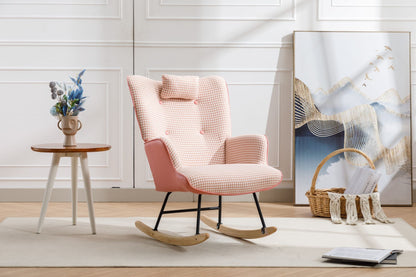 35.5 inch Rocking Chair, Soft Houndstooth Fabric Leather Fabric Rocking Chair for Nursery, Comfy Wingback Glider Rocker with Safe Solid Wood Base for Living Room Bedroom Balcony - 7DAY'S