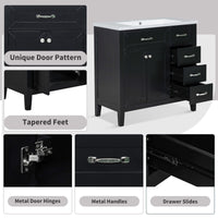 36\" Bathroom Vanity with Sink Combo, Black Bathroom Cabinet with Drawers, Solid Frame and MDF Board - 7DAY'S