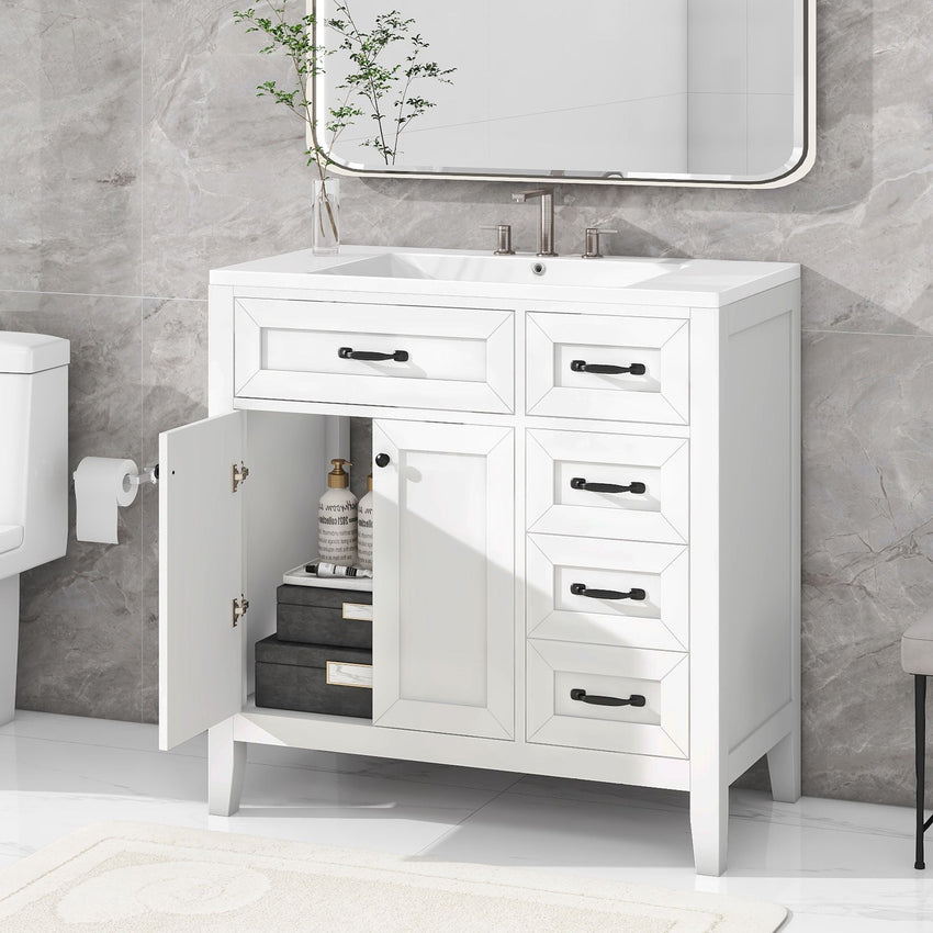 36\" Bathroom Vanity with Sink Combo, Black Bathroom Cabinet with Drawers, Solid Frame and MDF Board - 7DAY'S