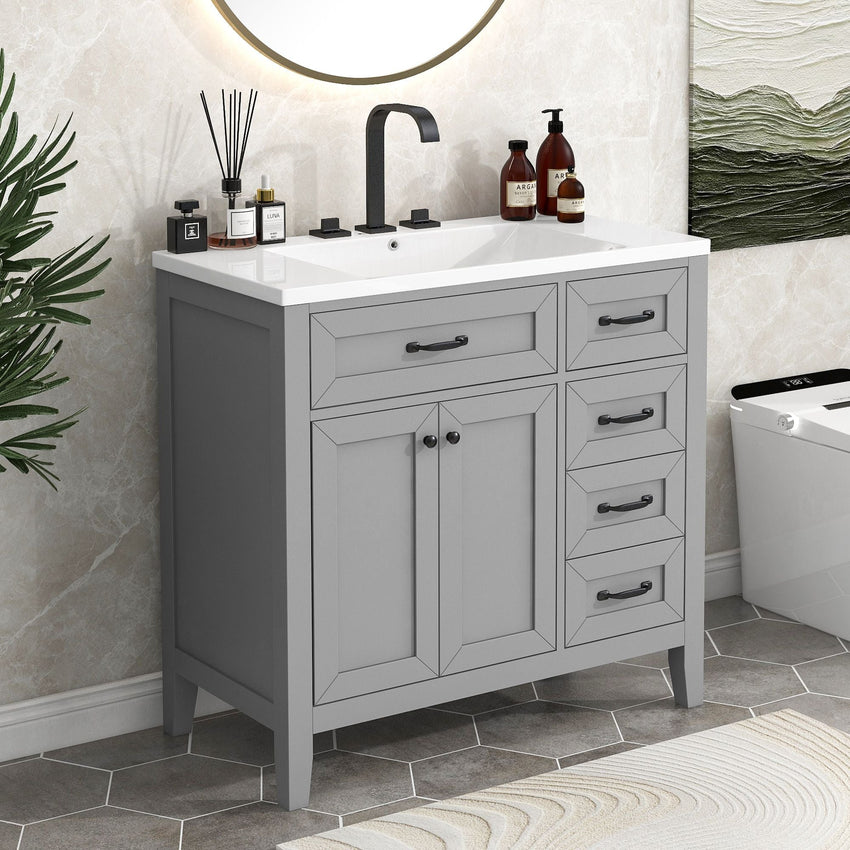 36\" Bathroom Vanity with Sink Combo, Black Bathroom Cabinet with Drawers, Solid Frame and MDF Board - 7DAY'S