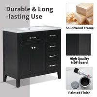 36\" Bathroom Vanity with Sink Combo, Black Bathroom Cabinet with Drawers, Solid Frame and MDF Board - 7DAY'S