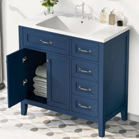 36\" Bathroom Vanity with Sink Combo, Black Bathroom Cabinet with Drawers, Solid Frame and MDF Board - 7DAY'S