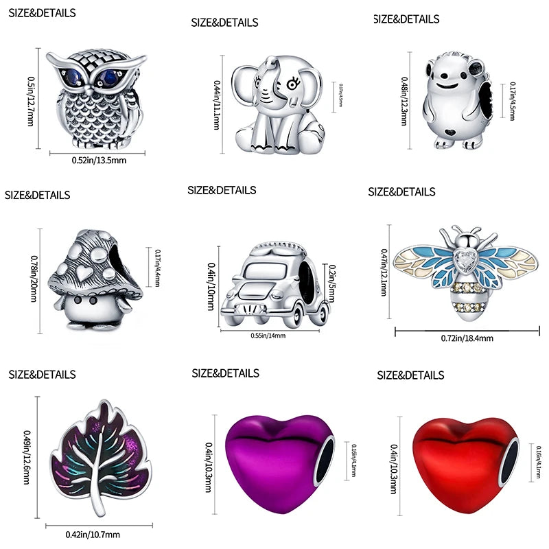 Hot Sale Charms Fit Pandora 925 Original Bracelet Silvering Owl With Blue Zircon Red Heart Charms Beads Fine DIY Jewelry Making