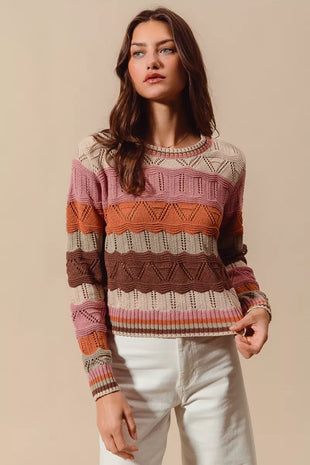 SO ME Multi Color Wavy Stripe Sweater Top