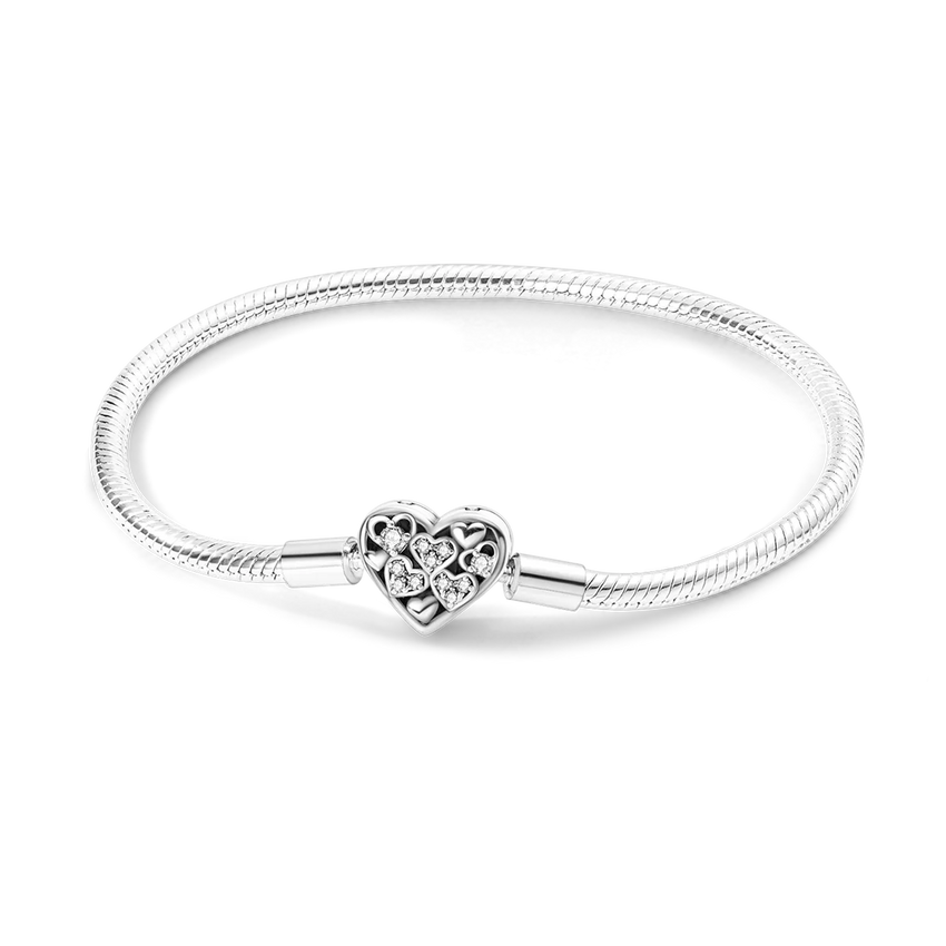 Silver Plated Stars Heart Shape Butterflies Clover Clasp Bracelet for Women Fit Original Charms Beads DIY Making Gift