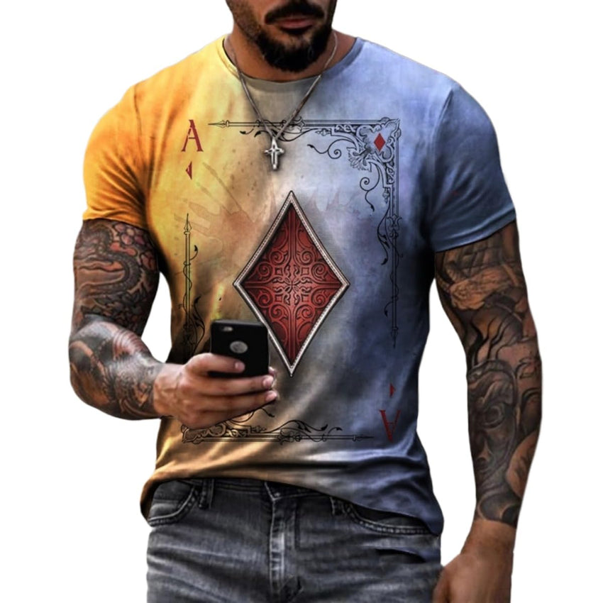 3D Mens Graphic Tees Casual Short Sleeve Crewneck Funky Tshirt Poker Pattern Vintage Funny Casual T Shirts - 7DAY'S