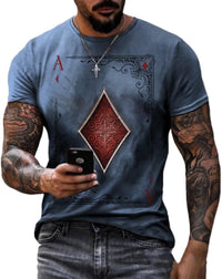 3D Mens Graphic Tees Casual Short Sleeve Crewneck Funky Tshirt Poker Pattern Vintage Funny Casual T Shirts - 7DAY'S