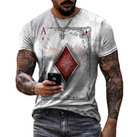 3D Mens Graphic Tees Casual Short Sleeve Crewneck Funky Tshirt Poker Pattern Vintage Funny Casual T Shirts - 7DAY'S