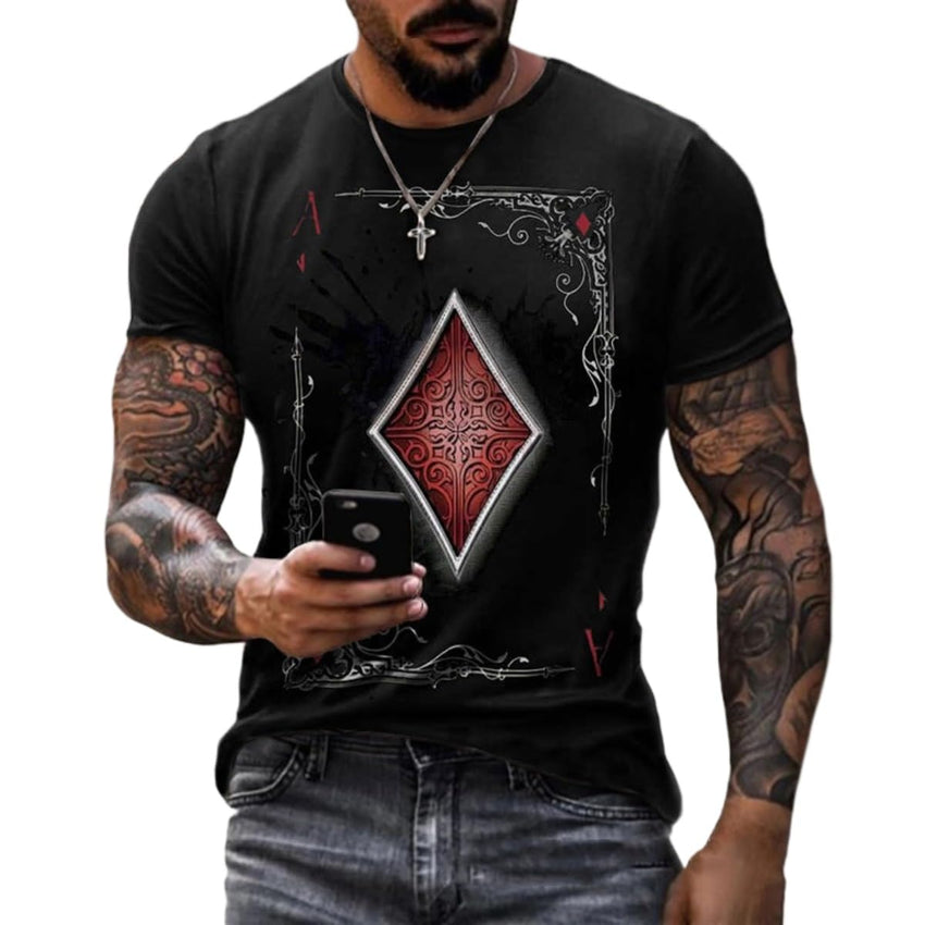 3D Mens Graphic Tees Casual Short Sleeve Crewneck Funky Tshirt Poker Pattern Vintage Funny Casual T Shirts - 7DAY'S