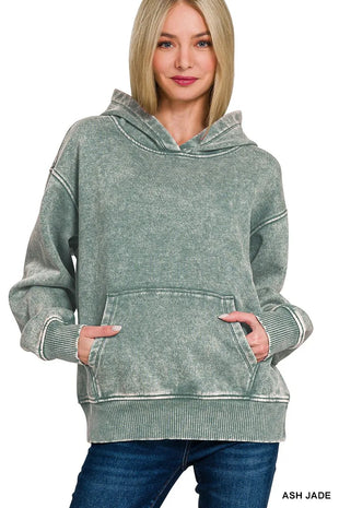 Zenana Fleece Acid Wash Kangaroo Pocket Hoodie