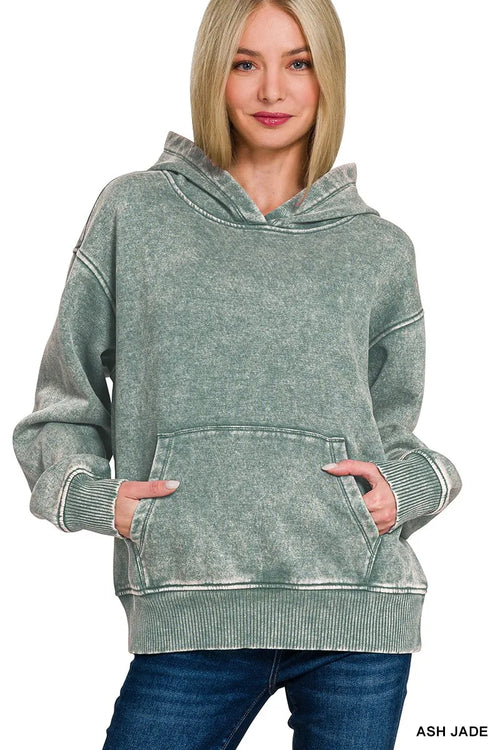 Zenana Fleece Acid Wash Kangaroo Pocket Hoodie