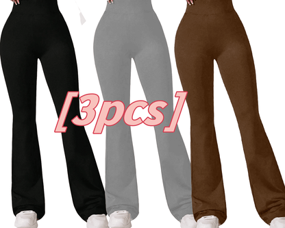 3pcs High - Waisted Flare Sharkskin Leggings – Slim Fit, Lightweight & Sculpting Yoga Pants - 7DAY'S
