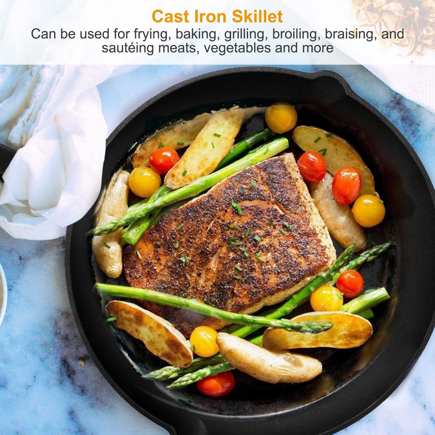 3Pcs Pre - Seasoned Cast Iron Skillet Set 6/8/10in Non - Stick Oven Safe Cookware Heat - Resistant Frying Pan - 7DAY'S