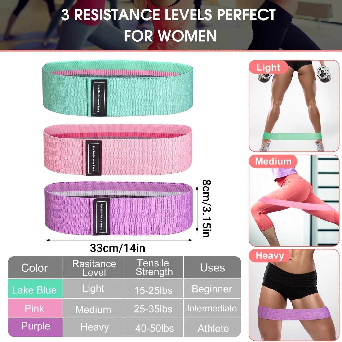3pcs Resistance Bands For Legs And Butt; Home Yoga Exercise Workout Sports Fitness Accessories - 7DAY'S