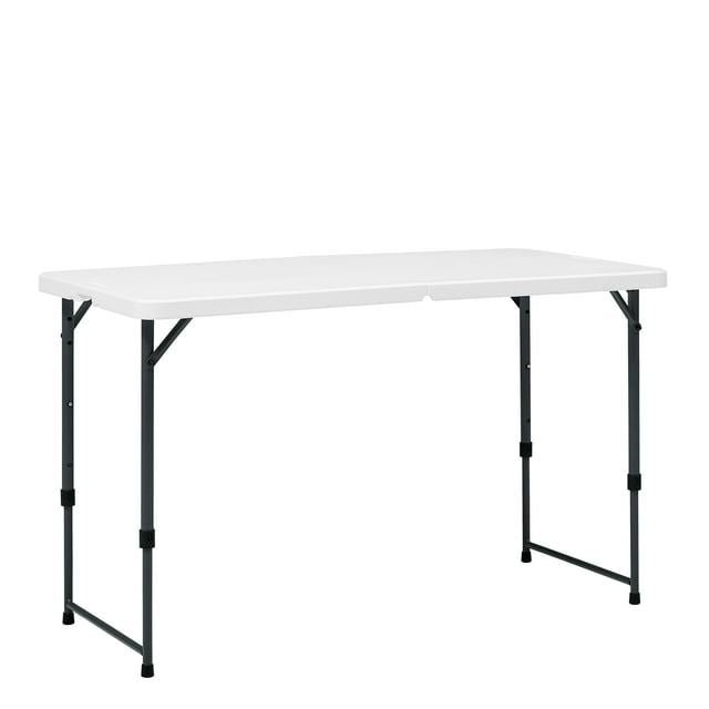 4 Foot Adjustable Height Folding Plastic Table, Indoor Outdoor White Granite - 7DAY'S