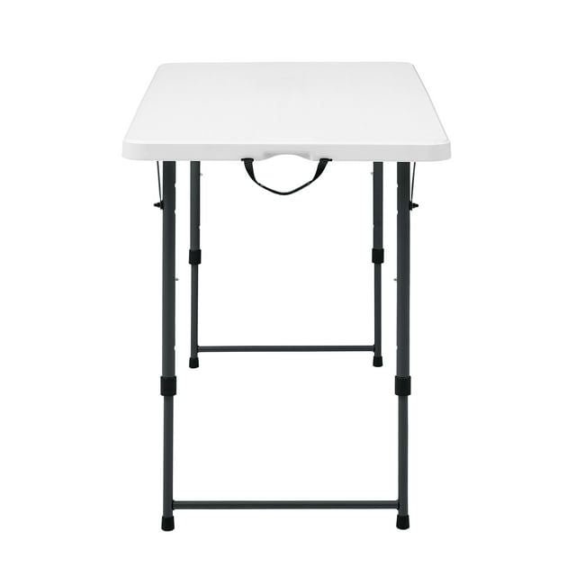 4 Foot Adjustable Height Folding Plastic Table, Indoor Outdoor White Granite - 7DAY'S