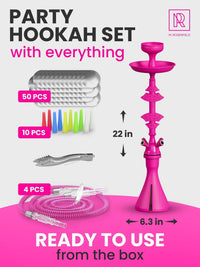 4 Hose Hookah set with everything Pink Hookah 4 Hose Set Mini Hookah Party Set with 50x Foil Big Silicone Bowl 10x Tips 4x Mouthpiece 4x Hookah Hose Tongs Hookah Kit - 7DAY'S