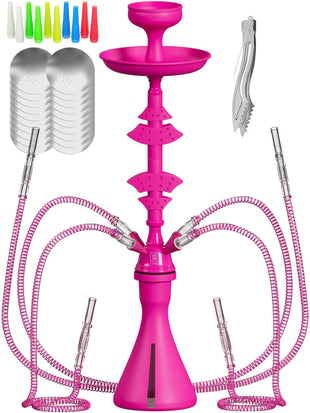 4 Hose Hookah set with everything Pink Hookah 4 Hose Set Mini Hookah Party Set with 50x Foil Big Silicone Bowl 10x Tips 4x Mouthpiece 4x Hookah Hose Tongs Hookah Kit