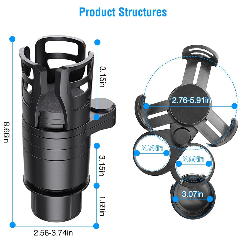 4 In 1 Car Cup Holder Expander Adapter Multifunctional Water Cup Mount Stand 360° Rotating Drink Bottle Organizer with Adjustable Base - 7DAY'S