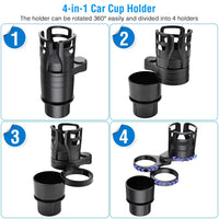 4 In 1 Car Cup Holder Expander Adapter Multifunctional Water Cup Mount Stand 360° Rotating Drink Bottle Organizer with Adjustable Base - 7DAY'S