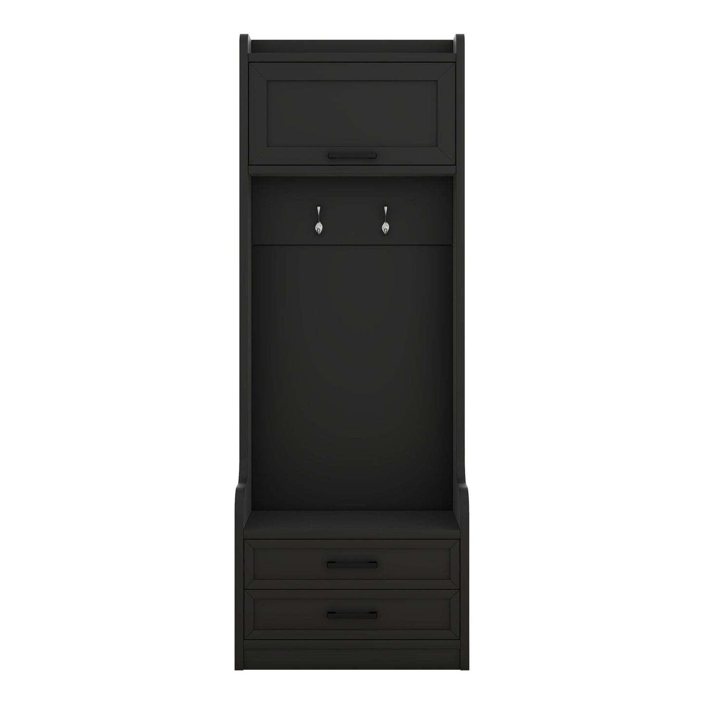 4 - in - 1 Detachable Hall Tree with Storage and 7 Hooks, Multiple Functions Hallway Coat Rack with Storage Drawers and Cabinet, Black Shoe Bench for Entryway Hallway - 7DAY'S